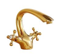 QYYZTQY Retro All-Copper Double-Handle Single-Hole Basin Faucet washbasin with High Hot and Cold Faucet, Gold Low