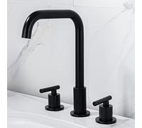 QYYZTQY Retro, Three-Hole taps Mixers Bathroom Sink Brass Faucet with Hot and Cold, 360° Swivel spout, 2-Handle Basin Tap Mixer, Black