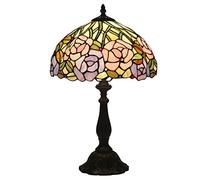 QYYZTQY Romantic Table Lamp Stained Glass Decorative Bedside Lamps Pink Purple Peony Flower Lampshade for Home Bedroom Bedside Craft Lighting Needed