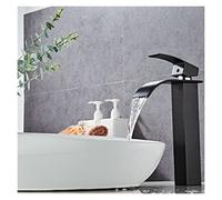 QYYZTQY Rose Gold Fauce Solid Brass Bathroom Basin Faucet Cold and Hot Waterfall Mixer Sink Single Handle Deck Mounted Tap Drain Assembly(Style 7 Black Tall)