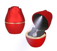 QYYZTQY Rose Shaped Light Pendant Necklace Gift Box, Velvet Jewelry Bracelet Storage Display Case for Proposal Engagement Wedding Anniversary Birthday Valentine's Day (Red)