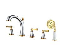 QYYZTQY Rotating Chrome Gold Head Set - Deck Mounted Mixer Tap with Double Lever Stylish Bath Taps for Ultimate Shower Experience