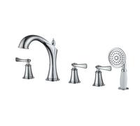 QYYZTQY Rotating Chrome Head Set - Deck Mounted Tub Mixer Tap with Double Lever Control Stylish Bath Taps for Ultimate Shower Experience
