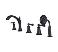 QYYZTQY Rotating Shower Head Set Chrome Tub Mixer Tap with Double Lever Deck Mounted Bath Taps Stylish Black Finish for Ultimate Relaxat & Performance