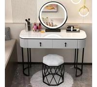 QYYZTQY Round Mirror Stool, Small Mesh Delicate Handle, Dressing Table Desk with Storage 2 Drawers for Girls and Women's Bedroom