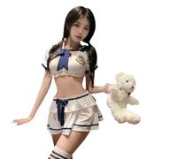 QYYZTQY Sailor Costume for Woman Outfit Lingerie Moon Anime Cosplay Schoolgirl Babydoll Roleplay Navy JK Uniform Dress Bow Short Sleeve Top Tie Pleated Skirt Thong Set White Blue