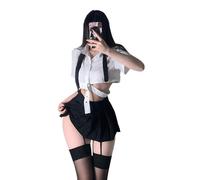 QYYZTQY Secretary Outfit for Women Lingerie Naughty Girl Office Teacher Costume OL Uniform Anime Cosplay Dress Skirt Underwear Bodysuit Roleplay Babydoll Set Halloween with Stockings White Black