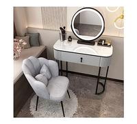 QYYZTQY Set Color Dimmable Mirror Padded Stool, Vanity Table with Large Capacity 2 Storage Drawers, for Bedroom Dressing Room,Grey and White Black,60cm