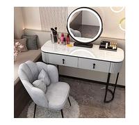 QYYZTQY Set Color Dimmable Mirror Padded Stool, Vanity Table with Large Capacity 2 Storage Drawers, for Bedroom Dressing Room,Grey and White Black,100cm