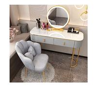 QYYZTQY Set Color Dimmable Mirror Padded Stool, Vanity Table with Large Capacity 2 Storage Drawers, for Bedroom Dressing Room,Grey and White Gold,100cm