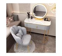 QYYZTQY Set Color Dimmable Mirror Padded Stool, Vanity Table with Large Capacity 2 Storage Drawers, for Bedroom Dressing Room,Grey and White Gold,60cm