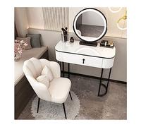 QYYZTQY Set Color Dimmable Mirror Padded Stool, Vanity Table with Large Capacity 2 Storage Drawers, for Bedroom Dressing Room,White and Black,80cm