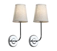 QYYZTQY Set of 2 Classic Country Industrial Wall Lamp with Flared Funnel Linen Fabric Shade Bedroom Bedside Reading Light, Wall Sconces (Color : Chrome)