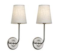 QYYZTQY Set of 2 Classic Country Industrial Wall Lamp with Flared Funnel Linen Fabric Shade Bedroom Bedside Reading Light, Wall Sconces (Color : Brushed)