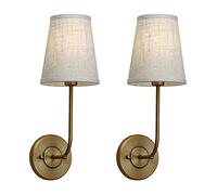 QYYZTQY Set of 2 Classic Country Industrial Wall Lamp with Flared Funnel Linen Fabric Shade Bedroom Bedside Reading Light, Wall Sconces (Color : Antique)