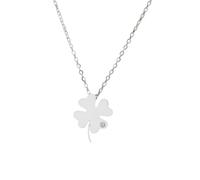 QYYZTQY Silver Four with Long Chain for Women and Girls, Crystal Zircon Pendant A 4 Leaf Necklace Bohemian Style