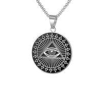 QYYZTQY Silver Men Women, Punk Rock All Seeing A Unisex Ra Eye of Horus Pendant Illuminati Necklace for Halloween