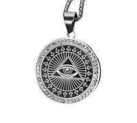 QYYZTQY Silver Men Women, Punk Rock All Seeing A Unisex Ra Eye of Horus Pendant Illuminati Necklace for Halloween