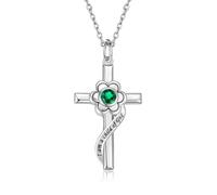 QYYZTQY Silver Opal Flower Cross Pendant Baptism First Communion Gifts Women Goddaughter Jewelry for Girls