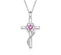QYYZTQY Silver Opal Flower Cross Pendant Baptism First Communion Gifts Women Goddaughter Jewelry for Girls