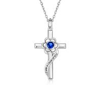 QYYZTQY Silver Opal Flower Cross Pendant Baptism First Communion Gifts Women Goddaughter Jewelry for Girls