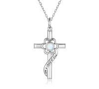 QYYZTQY Silver Opal Flower Cross Pendant Baptism First Communion Gifts Women Goddaughter Jewelry for Girls