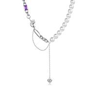 QYYZTQY Silver Plated Splicing of and Chunky Flat Cable Chain with Love Heart Pendant Women, Copper, Simulated Pearl Jewelry for Girls