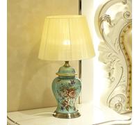 QYYZTQY Single Table Lamp for Living Room Green Porcelain Ginger Jar Table Lamp Hand Paint Flower Ceramic Bedside Lamp Rustic Antique End Nightstand Lamp for Bedroom Desk Farmhouse Home Office