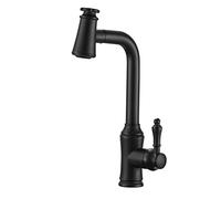 QYYZTQY Sink Faucet with Pull-out Sprinkler Deck Mounted 360° Rotatable Water Taps in Black and Chrome Kitchen Tap Shower Head