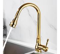 QYYZTQY Sink with Pull out Gold,Single Level Brass Kitchen Faucet,2 Spray Modes 360 Degree Swivel Water Tap,Kitchen taps Single Handle,a