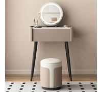 QYYZTQY Slate Makeup Vanity Set Microfiber Leather Desk Rotatable Mirror and Cushioned Stool Narrow Dressing Table with Metal Legs,Khaki,50cm/19.6in