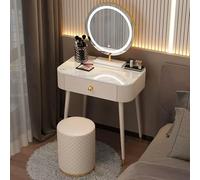 QYYZTQY Slate Makeup Vanity Set with Round Mirror and Stool Metal Legs White Dresser for Women Bedroom Dressing Table,One Color,50cm/19.6in