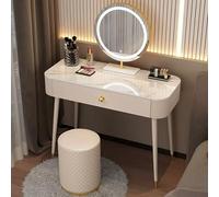 QYYZTQY Slate Makeup Vanity Set with Round Mirror and Stool Metal Legs White Dresser for Women Bedroom Dressing Table,One Color,80cm/31.5in
