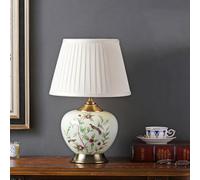 QYYZTQY Small Blue Ceramic Table Lamp Bird Flower White Porcelain Table Lamp Yellow Floral Bedside Nightstand Lamp Green Retro Farmhouse Rustic End Lamp for Living Room Bedroom Desk Home Office