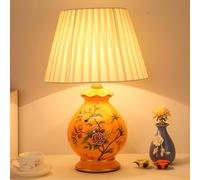 QYYZTQY Small Rustic Cabin Table Lamp Yellow Bird Flower Ceramic Table Lamp for Bedroom Decorative Blue Porcelain Bedside Nightstand Lamp Rustic Farmhouse Desk Lamp for Home House Office Entryway