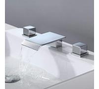 QYYZTQY Square Double Handle Waterfall Bathroom Sink Taps Chrome Finish Flat Mouth Perfect for Hole Wash Basins Style & Elegant