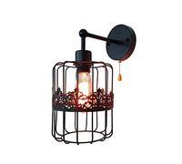 QYYZTQY Steampunk Black Mount Light Retro Industrial Wire Cage Lamp with Pull Chain Switch, Farmhouse Wall Lighting Fixture Hardwired Lamps for Bedroom Loft