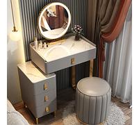 QYYZTQY Storage Stool, Dressing Table Large Drawer, Makeup Vanity with -Degree Rotating 3 Colors Mirror, for Women Girls,Gray a,60cm/23.6in