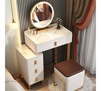 QYYZTQY Storage Stool, Dressing Table Large Drawer, Makeup Vanity with -Degree Rotating 3 Colors Mirror, for Women Girls,White B,50cm/19.6in