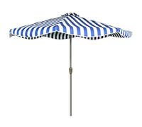 QYYZTQY Striped 8.9Ft Patio Umbrella with Hand Crank, Outdoor Market Table Parasol, UV Water-Resistant Beach for Garden, Deck, Backyard - Blue (Base Not Included