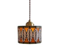 QYYZTQY Style Stained Glass Pendant Light Retro Hanging Ceiling Lamp Small Chandelier, Leaf Pattern Suspended Lights for Bedroom Restaurant Kitchen Island Lighting Fixture
