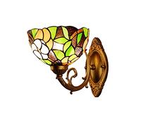 QYYZTQY Style Wall, 7.8Inch Leaves Stained Glass Luxurious Wall Lamp Retro Iron Light Fixtures for Bedroom, Living Room, Bathroom, Hallway Indoor