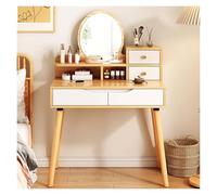 QYYZTQY Stylish Lighted Makeup Vanity Table Set with Mirror Stool Drawers & Open Shelves - Ideal Dressing Table for Beauty Enthusiasts and Makeup Lovers