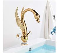 QYYZTQY Swan Shape Soild Brass Vanity Dual Handle Deck Mount Bathroom Sink Faucet Hot Cold Water Mixer Tap,Gold(Gold)