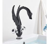 QYYZTQY Swan Shape Soild Brass Vanity Dual Handle Deck Mount Bathroom Sink Faucet Hot Cold Water Mixer Tap,Gold(Black)