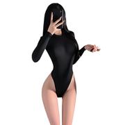 QYYZTQY Swimsuit for Women Outfit Lingerie Bathing Long Sleeve High Slit Swimwear Bodysuit Cosplay Costume Backless Cutout Cheeky Anime Roleplay Babydoll Black