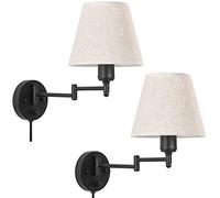 QYYZTQY Swing Arm Wall Lamps Set of 2 - Plug in Wall Sconces with Fabric Shade, Switch, Wall Mounted Reading Lamp, Adjustable Wall Light for Bedroom Bedside Living Room Hallway Office