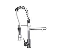 QYYZTQY Swivel Kitchen Plated Double Sprayer Pull-out Nozzle Spring Easy Use Black & Chrome Mixing Faucet for Sinks