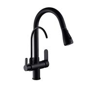 QYYZTQY Swivel Pull-out Black Faucet Deck Mounted Dual Handle Hot & Cold Water Filter Tap Three-Way Sink Mixer for Easy Kitchen Use