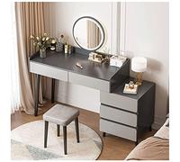 QYYZTQY Table,Computer Desk Gray Padded Stool, Movable Cabinet, with Mirror and 5 Large Drawers Dressing Table